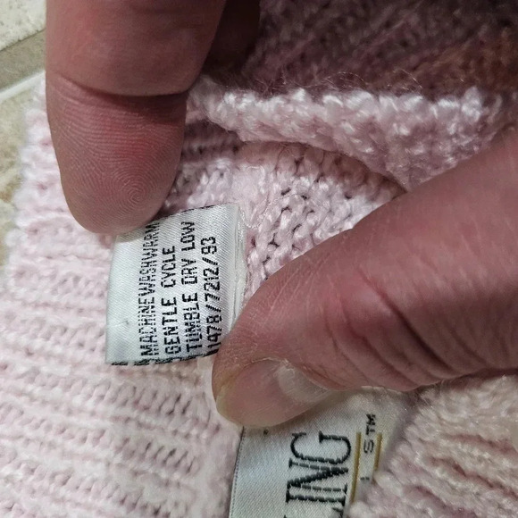 Sterling Harris Pink Cable Knit Sweater M 80s Vintage Mock Neck Pearl Button - Picture 7 of 7